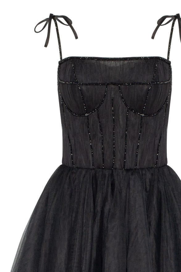 فستان Black Tie-strap cocktail dress with the elegant corset embroidery