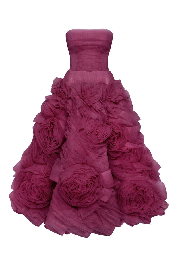 فستان Dramatically flowered tulle dress in wine color