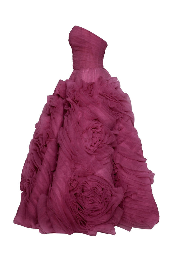 فستان Dramatically flowered tulle dress in wine color