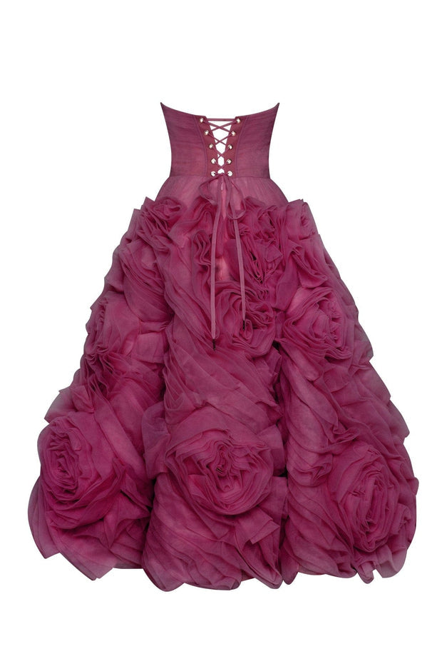 فستان Dramatically flowered tulle dress in wine color