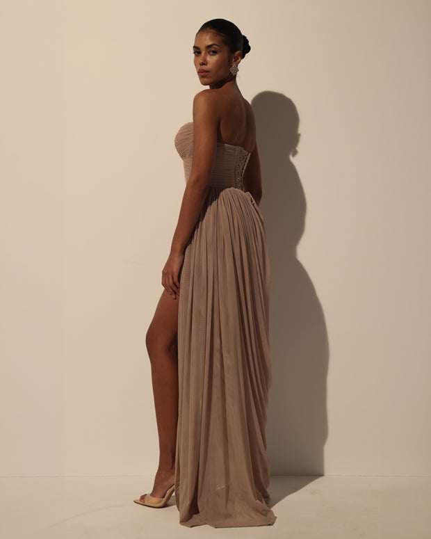 Dress with Corset Bodice and Draping